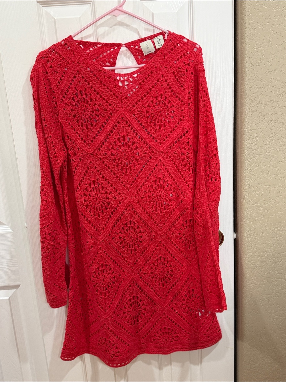 Joie Bright Red Crocheted swimsuit coverup size medium